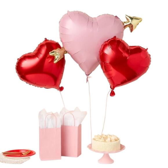 Spritz Other - Valentine's Day Balloon Bundle 3 Heart Shaped Foil Balloons and Weight